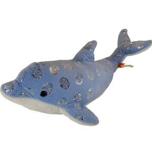 Wild Republic Dolphin Plush Stuffed Animal Blue Silver Seashell 17" Toy Foilkins